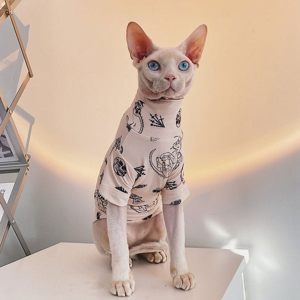 Printed Cotton T-shirt Sphynx Cat Clothes