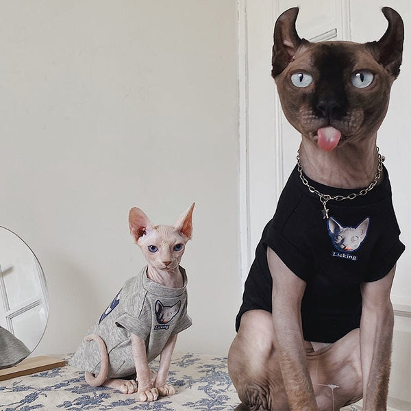 Printed Cotton T-shirt Sphynx Cat Clothes