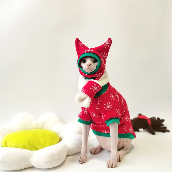 Sphynx Cat Clothes Christmas Knitted Sweater Set