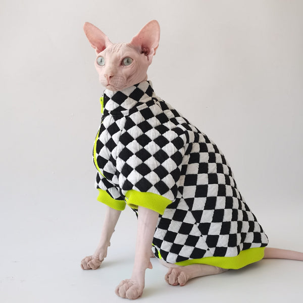 Sphynx Cat Clothes Cotton Padded Jacket Checker