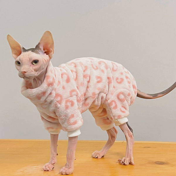 Sphynx Cat Clothes Fleece Leopard Onesie Cute Pajama