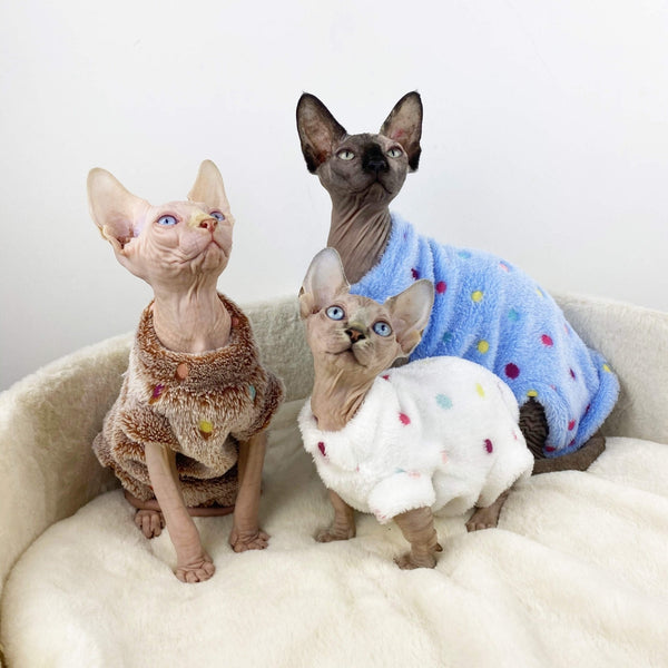 Sphynx Cat Clothes Fleece Sleeveless Onesie Dot Pajama