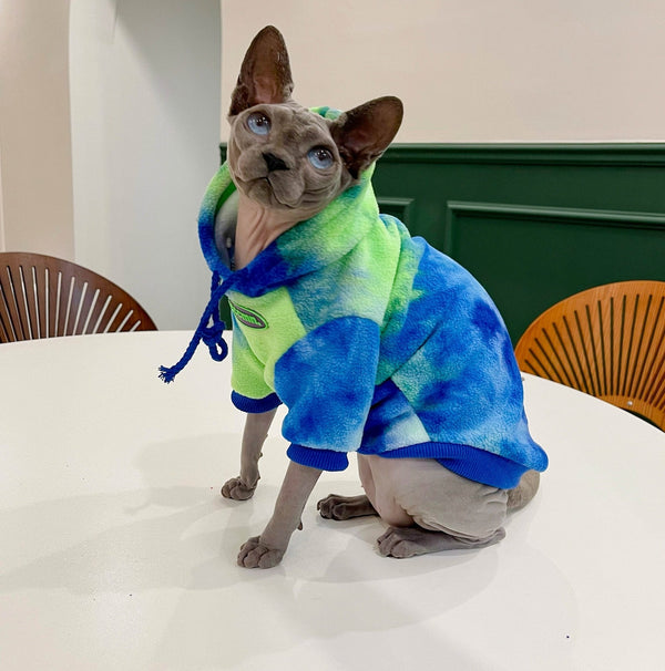 Sphynx Cat Clothes Fleece Tie Dye Hoodie Onesie