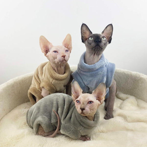 Sphynx Cat Clothes Fleece Turtleneck Sleeveless Onesie Pajama No-Spandex