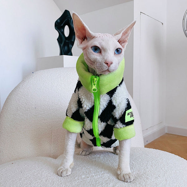 Sphynx Cat Clothes Plush Check Coat