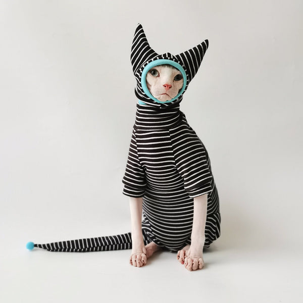 Sphynx Cat Clothes Soft Onesie Pajama with Hat & Tail