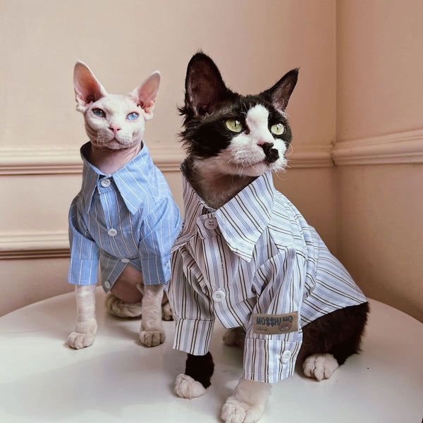 Sphynx Cat Clothes Stripe Cotton Shirt