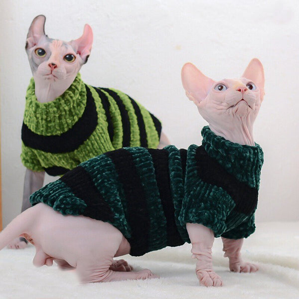 Sphynx Cat Clothes Stripe Hand Made Turtleneck Sweater