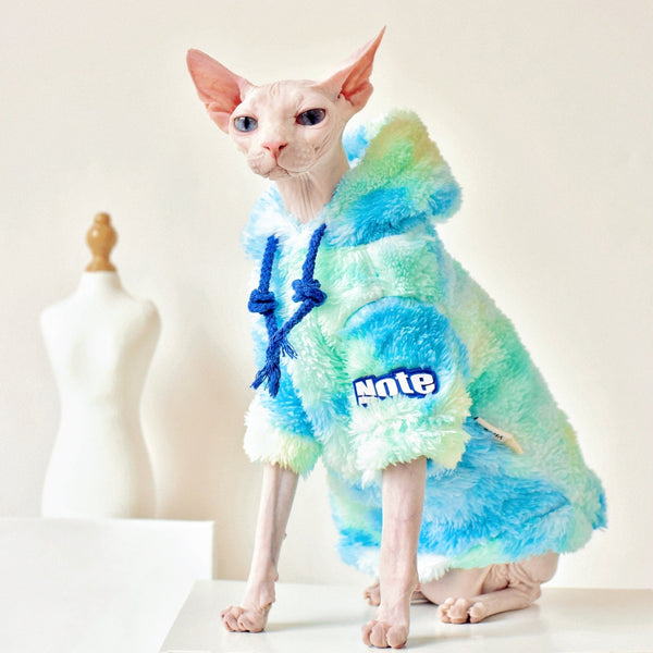 Sphynx Cat Clothes Teddy Plush Tie dye Hoodie