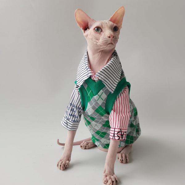 Sphynx Cat Clothes V-neck Sweater Vest Set