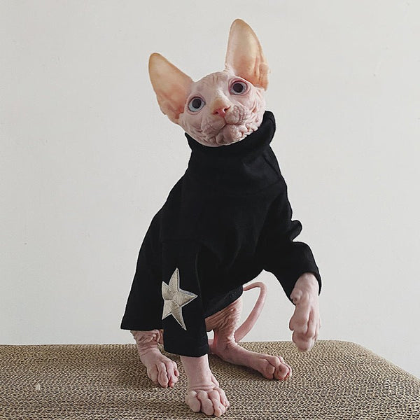 Star Embroidered Turtleneck T-shirt Sphynx Cat Clothes