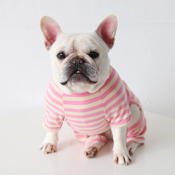 Stripe Onesie Pajama Bulldog Dog Clothes