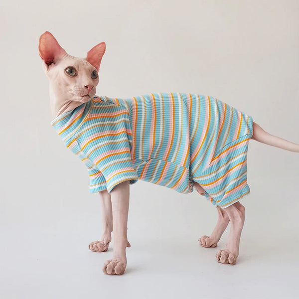 Stripe Onesie Pajama Sphynx Cat Clothes