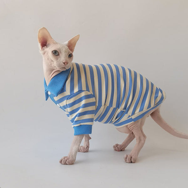 Stripe Polo Shirt Sphynx Cat Clothes