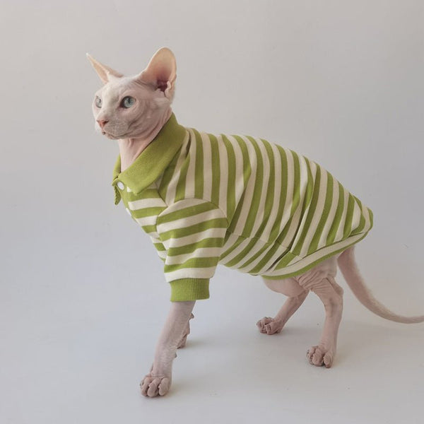 Stripe Polo Shirt Sphynx Cat Clothes