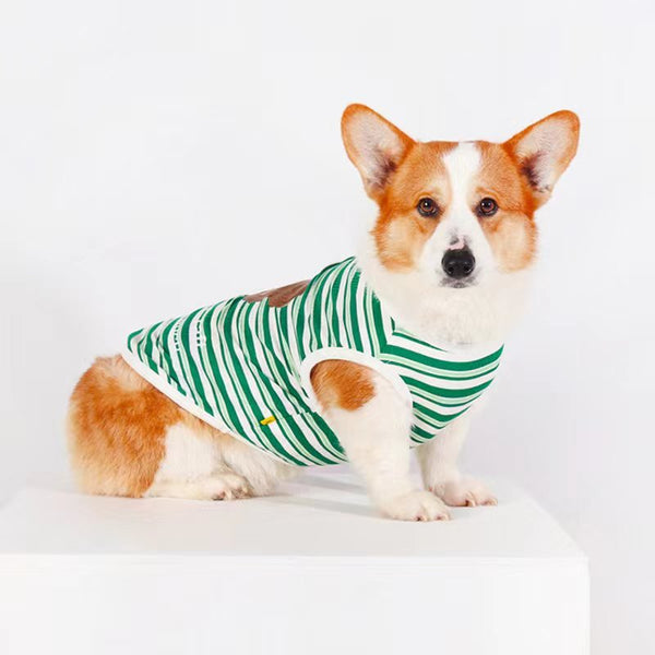 Green Stripe Sleeveless Tank Top Shirt Corgi Dog Clothes