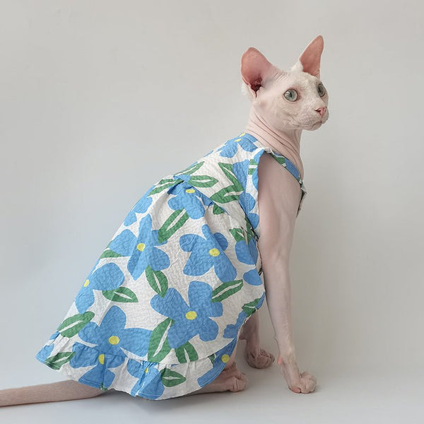 Summer Breathable Floral Dress Sphynx Cat Clothes