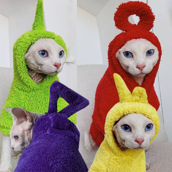 Teletubbies Fleece Hoodie Onesie Costume Sphynx Cat Clothes